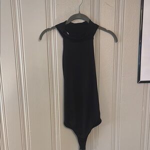 Black Sleeveless Bodysuit High Neck Fitted